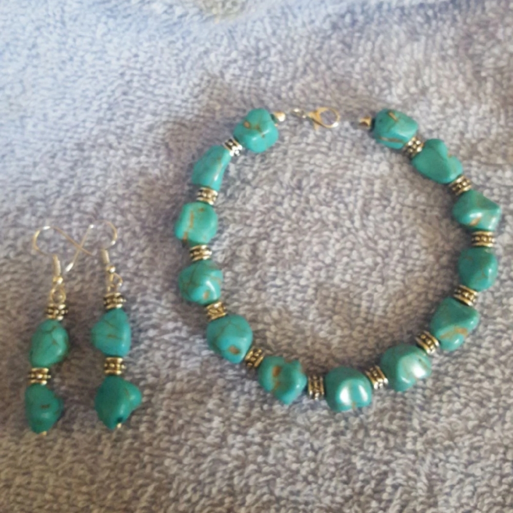Blue Turquoise Bracelet and earrings set